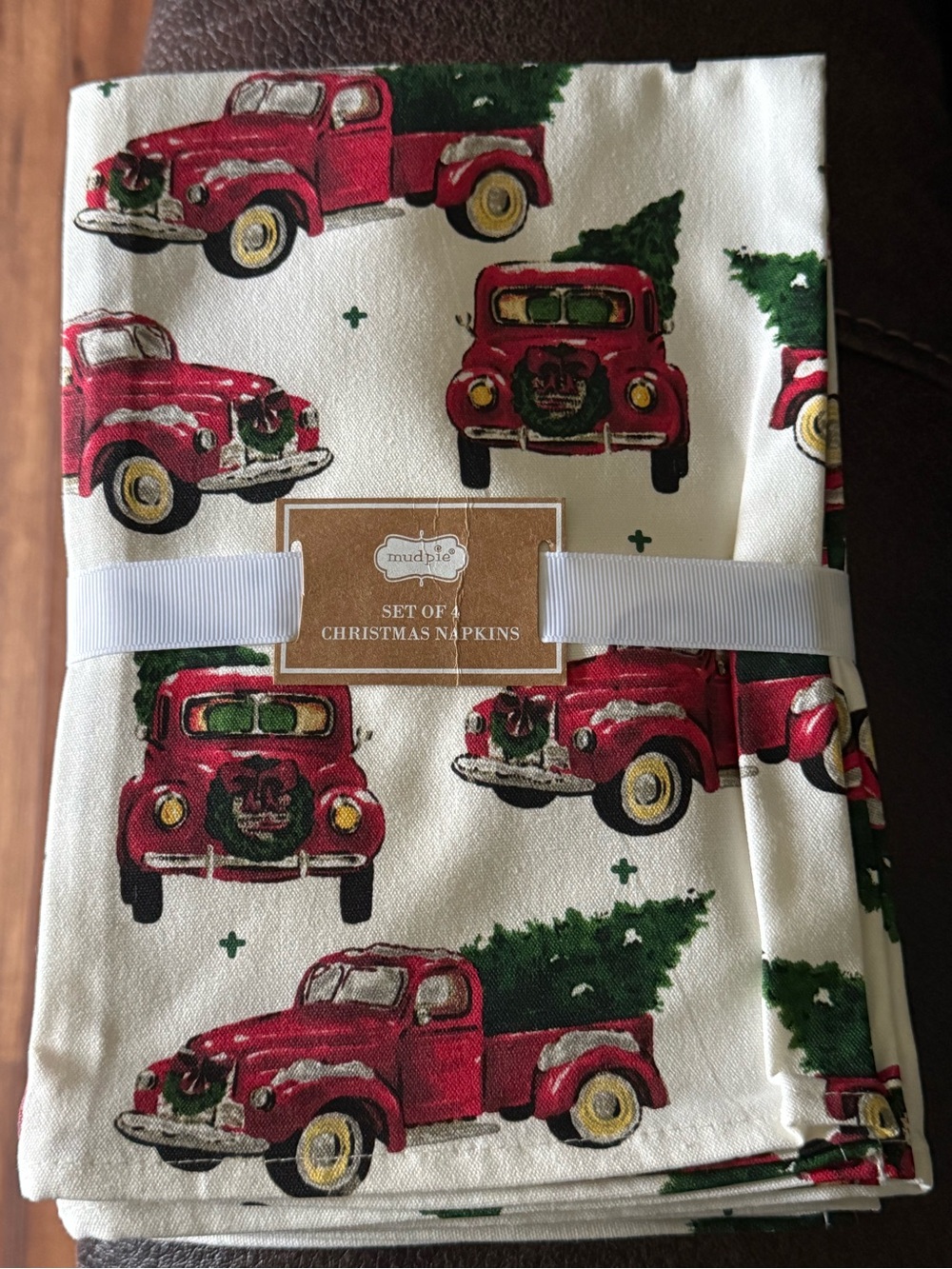 Mud Pie Red and Green Vintage Truck Holiday Napkins